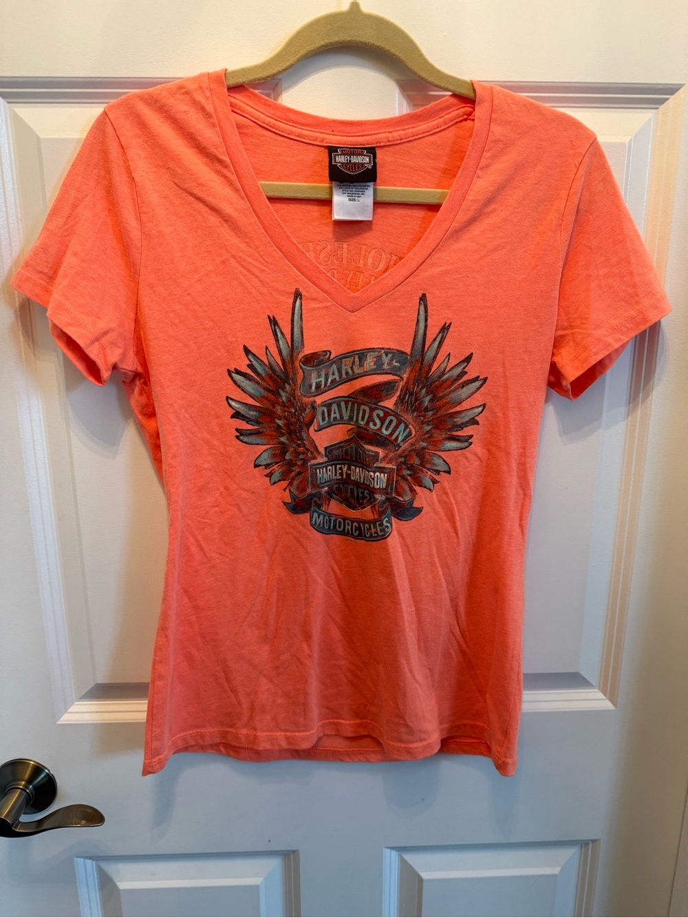 Harley-Davidson Coral V-Neck Tee with Winged Logo